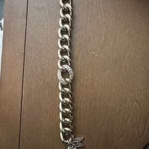 VICTORIA'S SECRET Gold Tone Cuban Chain Link Toggle Bracelet Pavé Rhinestone